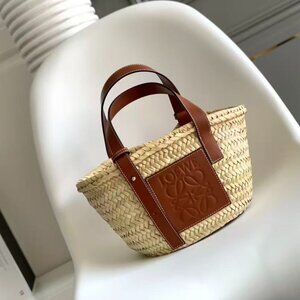 Loewe Raffia Small Basket Tote Bag Natural Tan